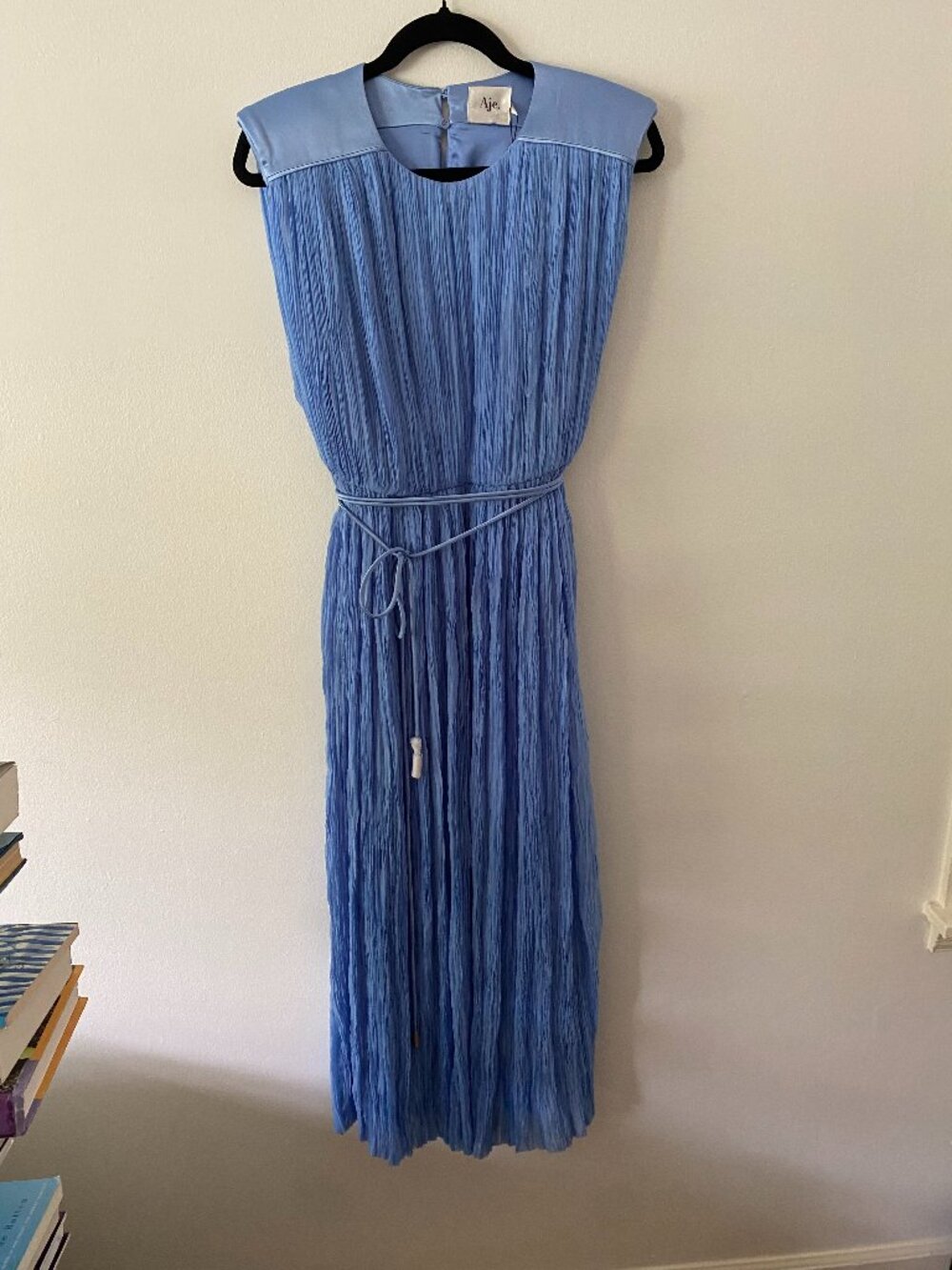 NWT Aje Solstice Pleated Midi Dress Mist Blue Size 4 Plisee